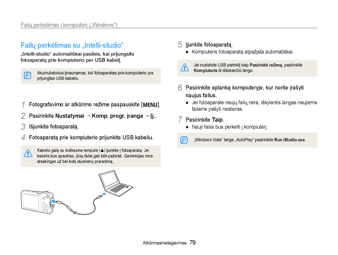 Samsung EC-WB600ZBPBE2 Failų perkėlimas su „Intelli-studio, Failų perkėlimas į kompiuterį „Windows, Įjunkite fotoaparatą 