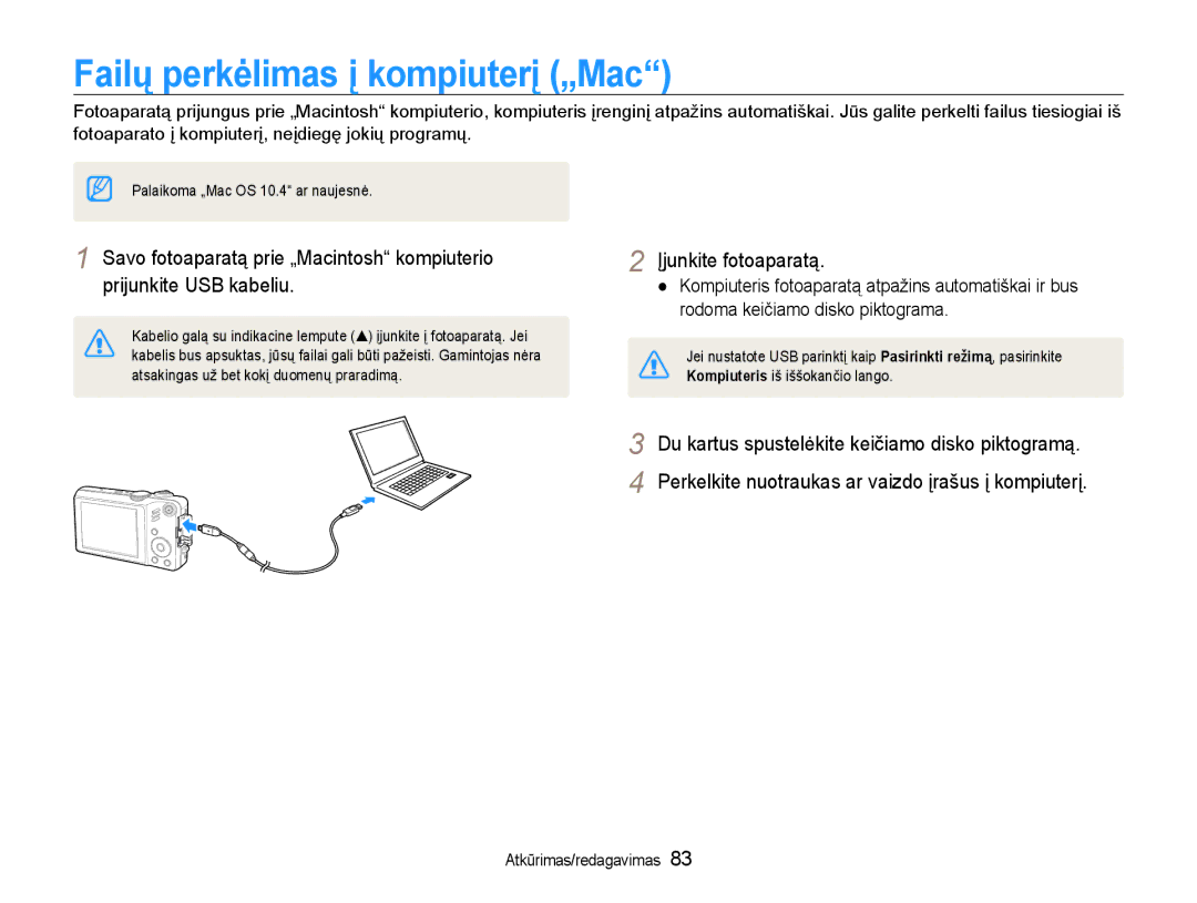 Samsung EC-WB600ZBPBE2, EC-WB600ZBPBRU manual Failų perkėlimas į kompiuterį „Mac 