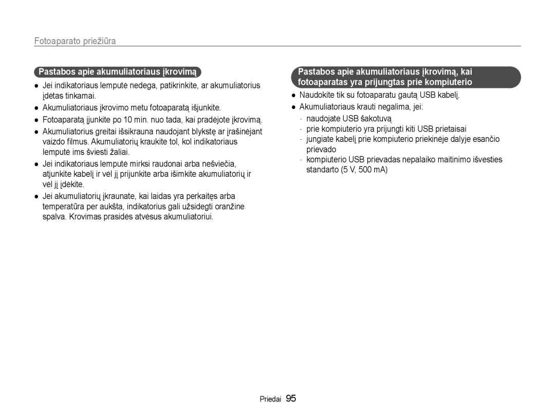 Samsung EC-WB600ZBPBE2, EC-WB600ZBPBRU manual Pastabos apie akumuliatoriaus įkrovimą 