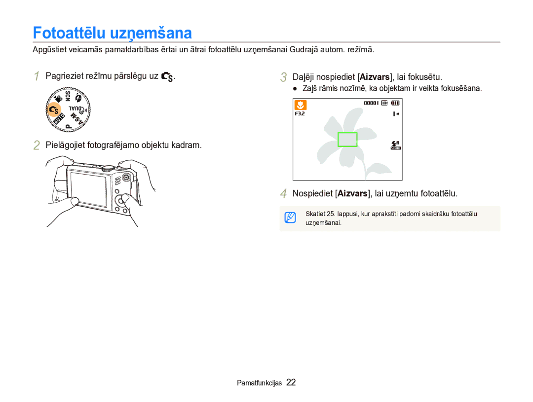 Samsung EC-WB600ZBPBRU, EC-WB600ZBPBE2 manual Fotoattēlu uzņemšana, Nospiediet Aizvars, lai uzņemtu fotoattēlu 