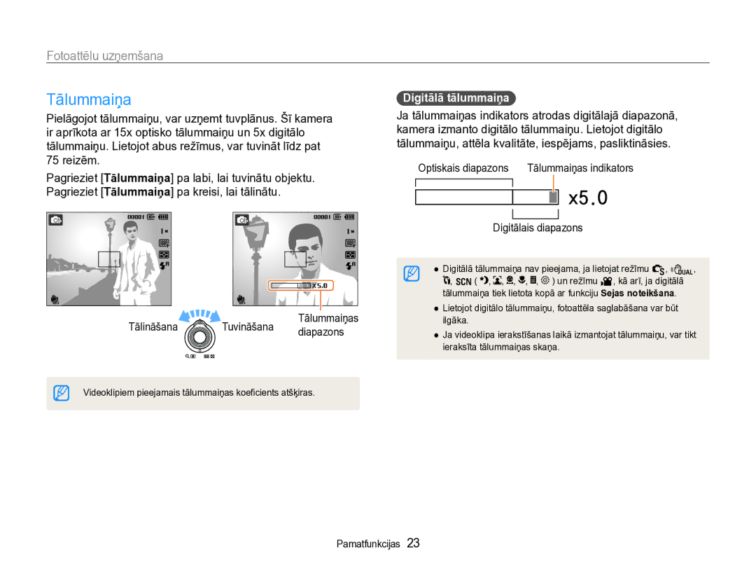 Samsung EC-WB600ZBPBE2, EC-WB600ZBPBRU manual Digitālā tālummaiņa, Tālummaiņas Tuvināšana diapazons Digitālais diapazons 