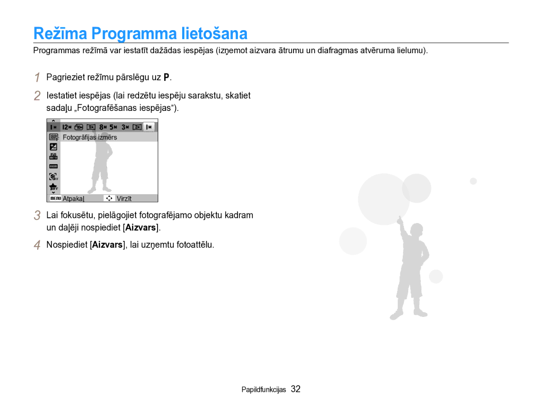 Samsung EC-WB600ZBPBRU, EC-WB600ZBPBE2 manual Režīma Programma lietošana 