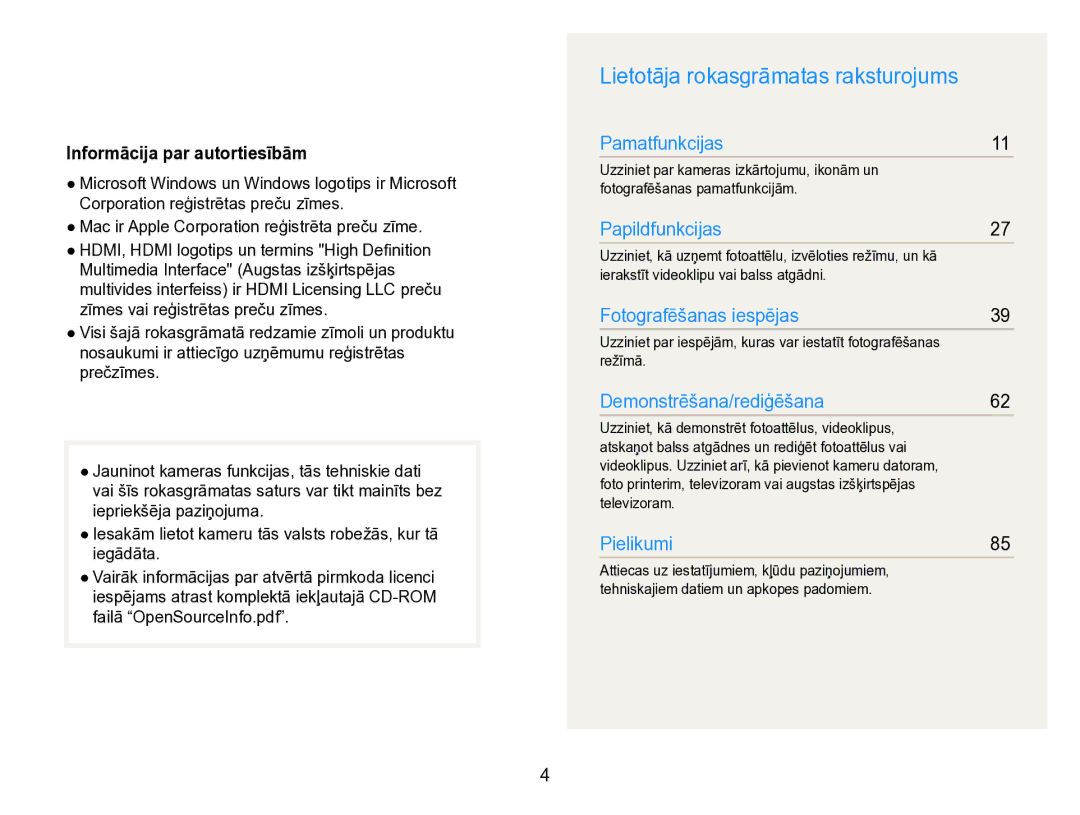 Samsung EC-WB600ZBPBRU, EC-WB600ZBPBE2 manual Lietotāja rokasgrāmatas raksturojums, Informācija par autortiesībām 