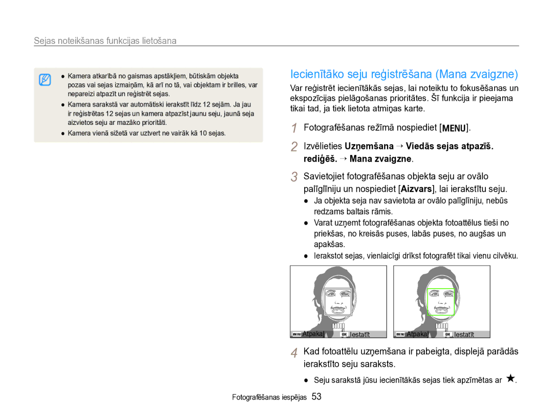 Samsung EC-WB600ZBPBE2, EC-WB600ZBPBRU manual Iecienītāko seju reģistrēšana Mana zvaigzne 