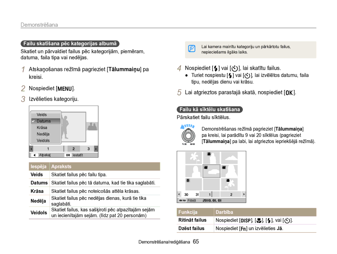 Samsung EC-WB600ZBPBE2 manual Nospiediet F vai t, lai skatītu failus, Lai atgrieztos parastajā skatā, nospiediet o 