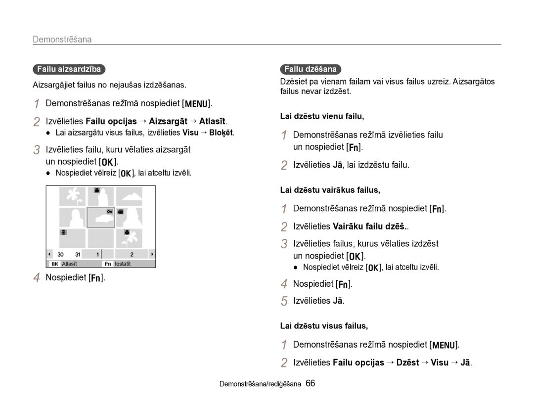 Samsung EC-WB600ZBPBRU, EC-WB600ZBPBE2 manual Izvēlieties Failu opcijas ¢Aizsargāt ¢Atlasīt, Nospiediet f Izvēlieties Jā 