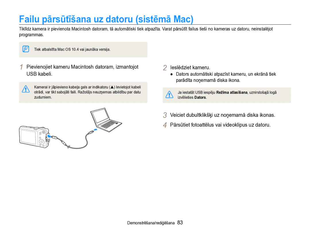 Samsung EC-WB600ZBPBE2, EC-WB600ZBPBRU manual Failu pārsūtīšana uz datoru sistēmā Mac 