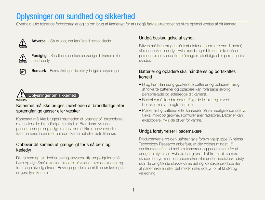 Samsung EC-WB600ZBPBE2 manual Opbevar dit kamera utilgængeligt for små børn og kæledyr, Undgå beskadigelse af synet 