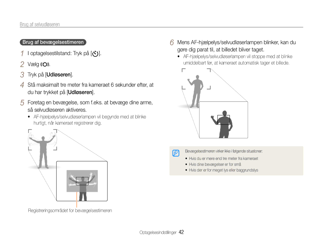 Samsung EC-WB610ZBDBE2, EC-WB600ZBPBE2 manual Brug af selvudløseren, Brug af bevægelsestimeren 