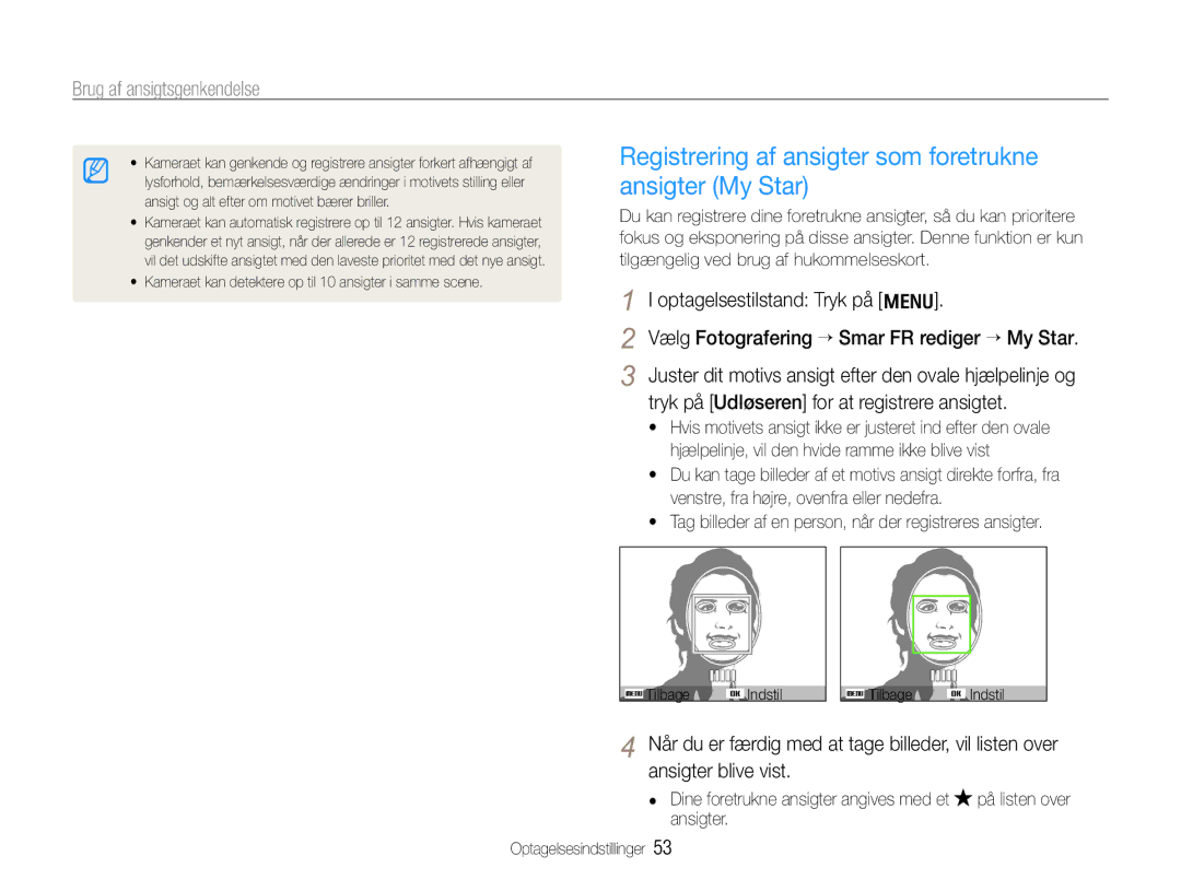 Samsung EC-WB600ZBPBE2, EC-WB610ZBDBE2 manual Registrering af ansigter som foretrukne ansigter My Star 