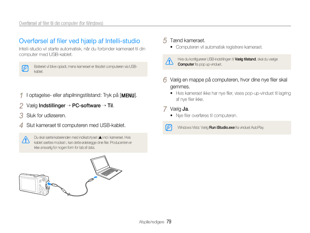 Samsung EC-WB600ZBPBE2 Overførsel af ﬁler ved hjælp af Intelli-studio, Overførsel af ﬁler til din computer for Windows 