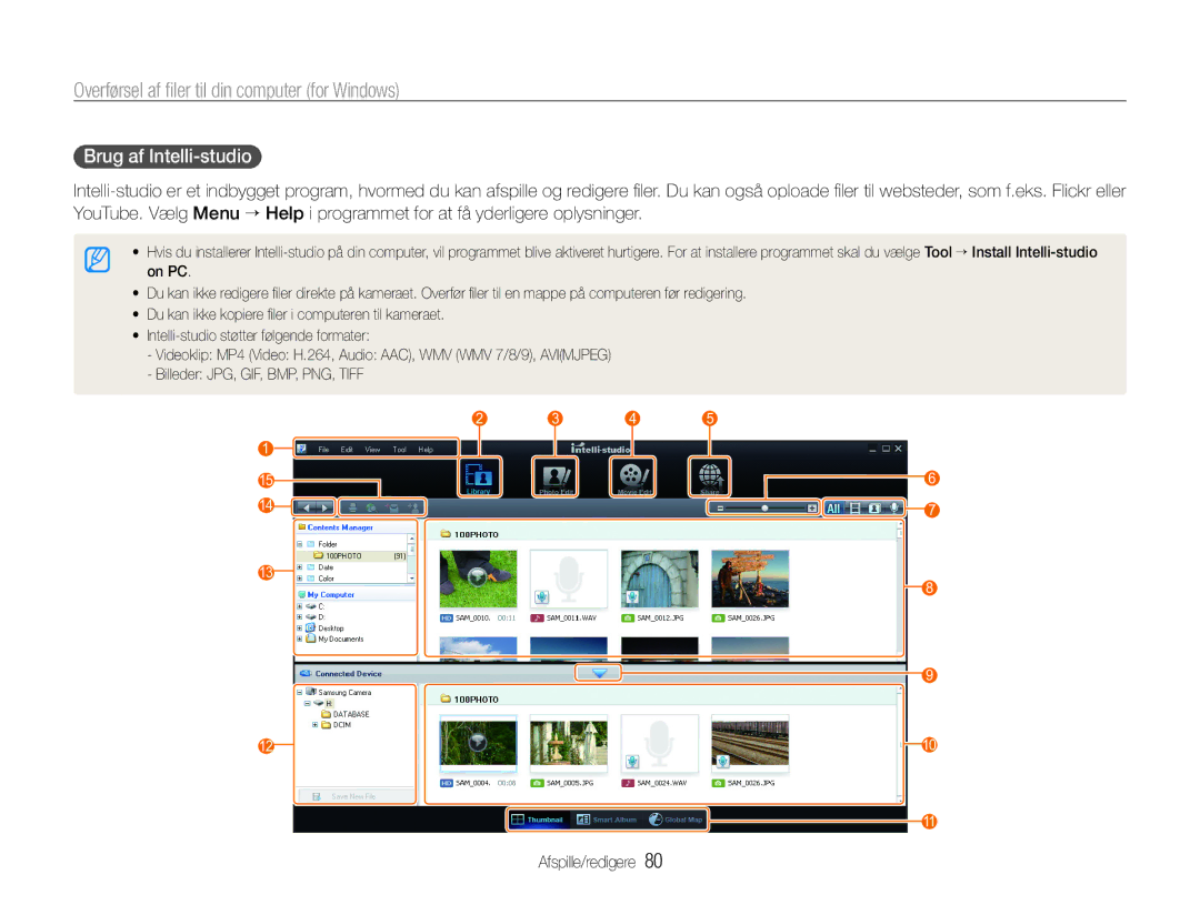 Samsung EC-WB610ZBDBE2, EC-WB600ZBPBE2 manual Overførsel af filer til din computer for Windows, Brug af Intelli-studio 