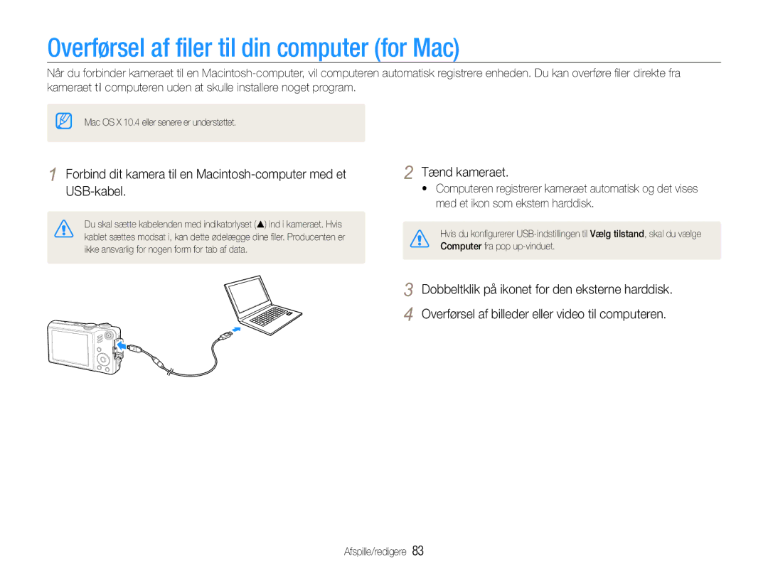 Samsung EC-WB600ZBPBE2, EC-WB610ZBDBE2 manual Overførsel af filer til din computer for Mac 