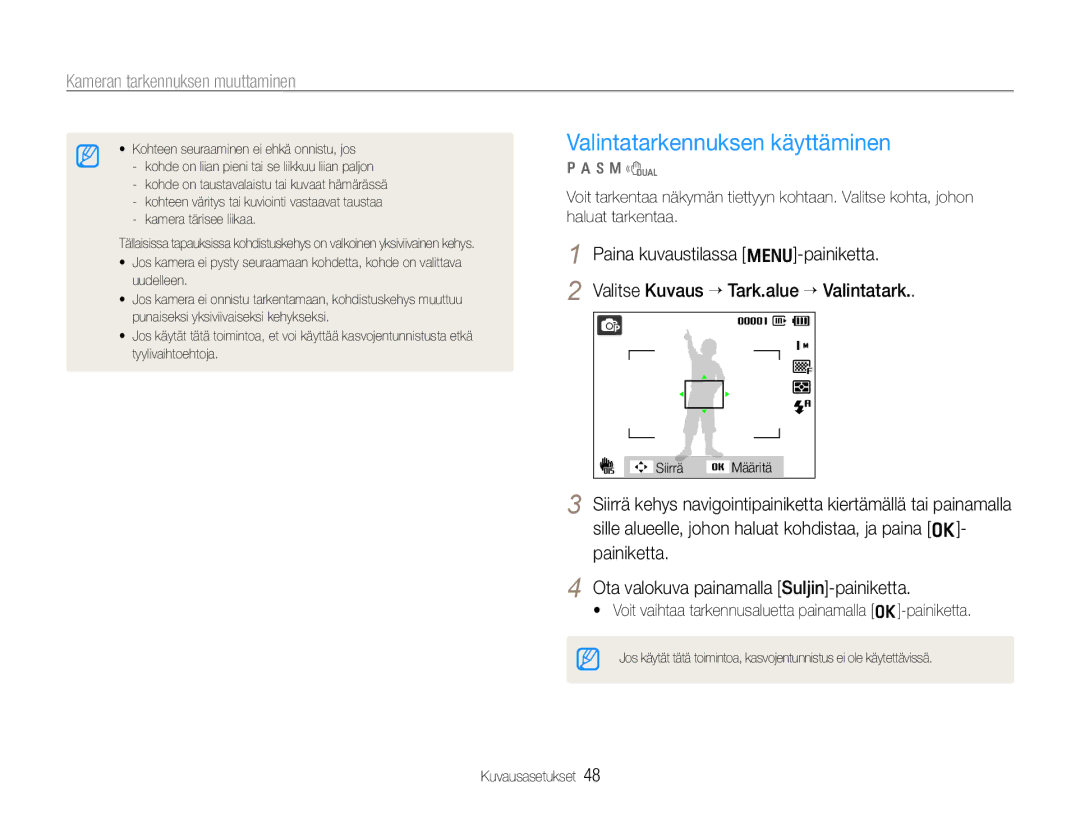 Samsung EC-WB610ZBDBE2, EC-WB600ZBPBE2 manual Valintatarkennuksen käyttäminen 