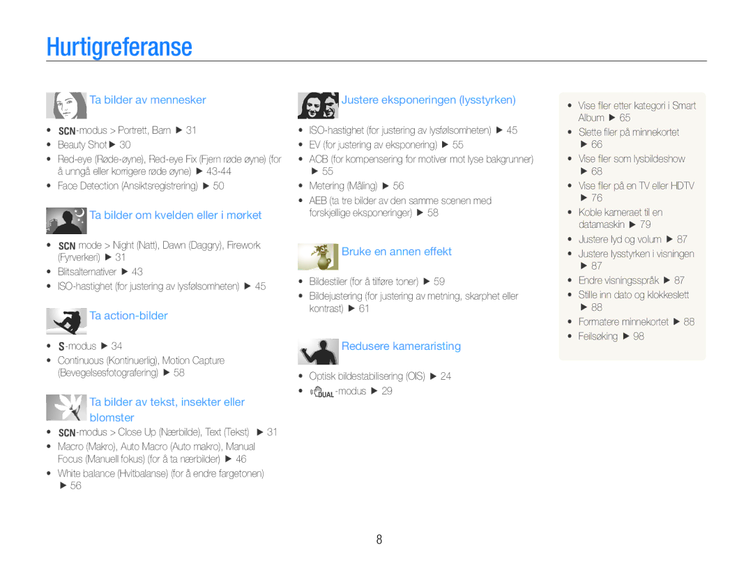 Samsung EC-WB610ZBDBE2, EC-WB600ZBPBE2 manual Hurtigreferanse, Ta bilder av mennesker 