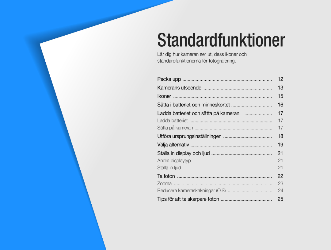 Samsung EC-WB600ZBPBE2, EC-WB610ZBDBE2 manual Standardfunktioner 