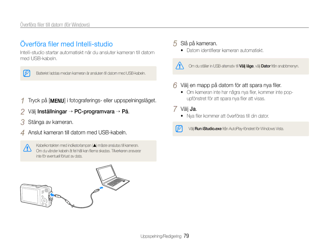 Samsung EC-WB600ZBPBE2, EC-WB610ZBDBE2 manual Överföra ﬁler med Intelli-studio, Överföra ﬁler till datorn för Windows 