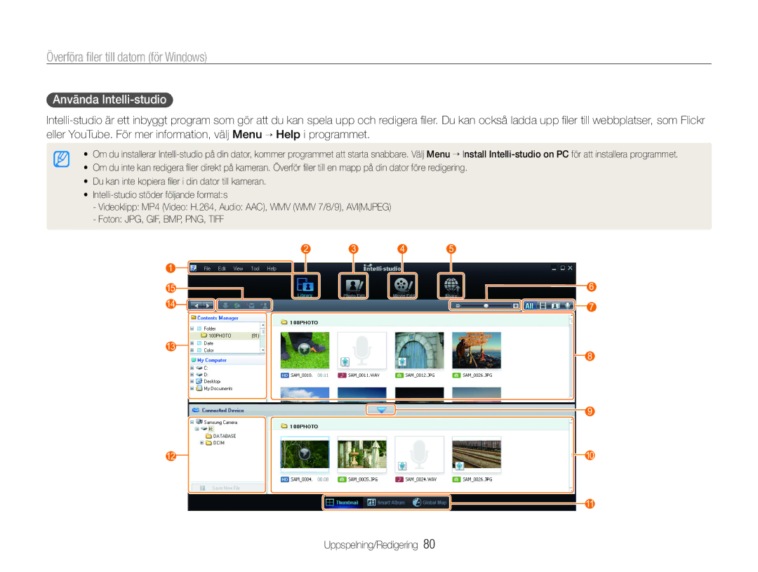 Samsung EC-WB610ZBDBE2, EC-WB600ZBPBE2 manual Överföra filer till datorn för Windows, Använda Intelli-studio 