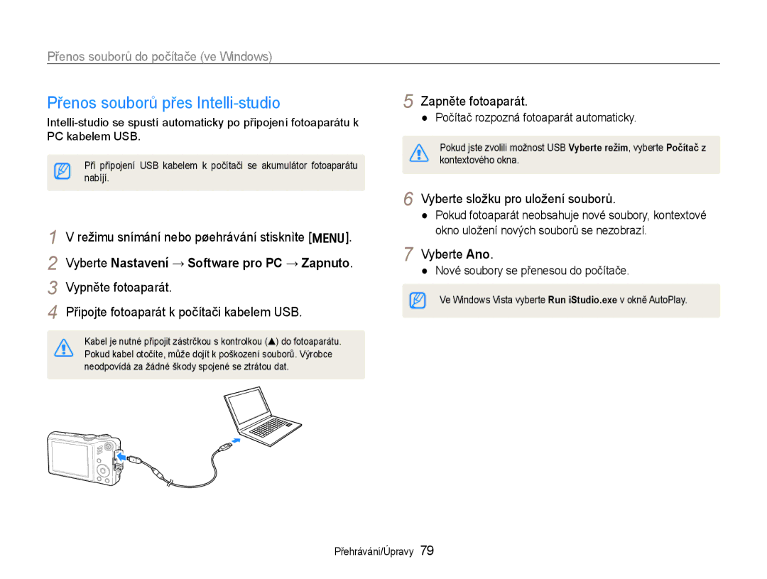 Samsung EC-WB600ZBPAE3, EC-WB600ZBPBE3 manual Přenos souborů přes Intelli-studio, Vyberte složku pro uložení souborů 