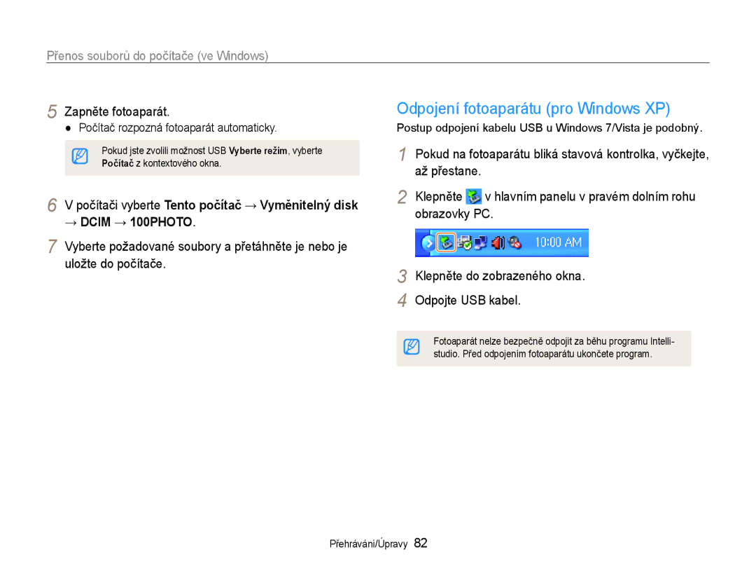Samsung EC-WB600ZBPAE3, EC-WB600ZBPBE3, EC-WB600ZBPNE3 manual Odpojení fotoaparátu pro Windows XP, → Dcim → 100PHOTO 