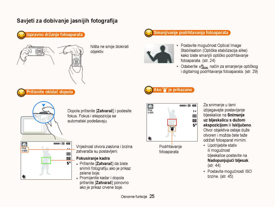 Samsung EC-WB600ZBPAE3 manual Savjetinimanjezafotogradobivanjeﬁja jasnijih fotograﬁja, Ispravno držanje fotoaparata 