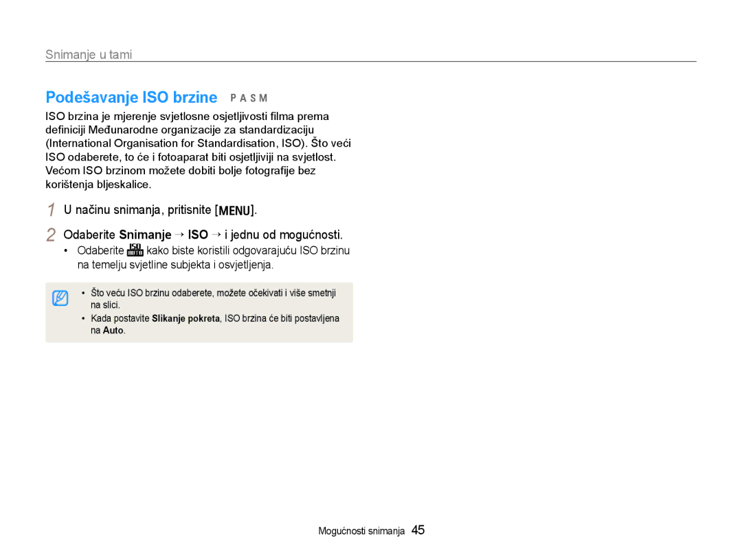 Samsung EC-WB600ZBPNE3, EC-WB600ZBPBE3, EC-WB600ZBPAE3 manual Podešavanje ISO brzine pAhn 