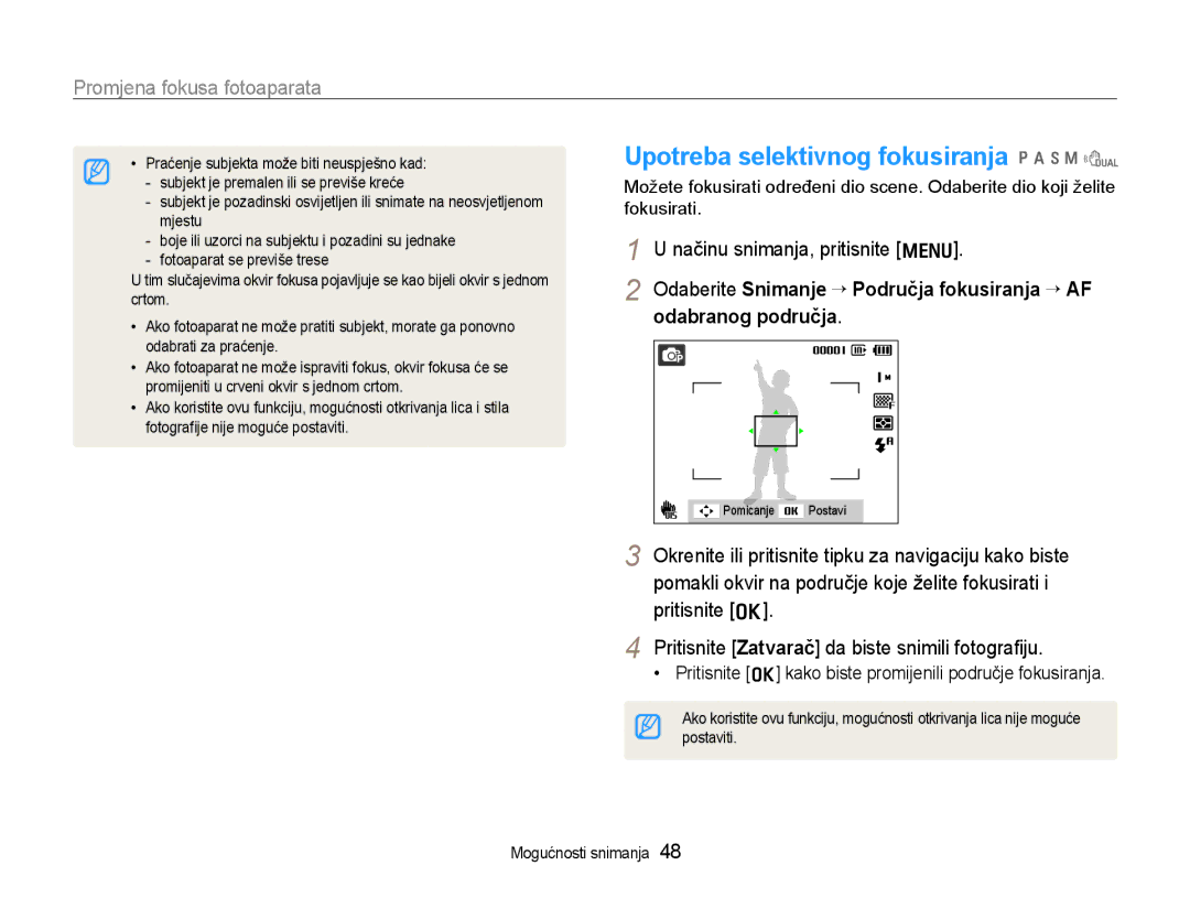 Samsung EC-WB600ZBPNE3, EC-WB600ZBPBE3, EC-WB600ZBPAE3 manual Upotreba selektivnog fokusiranja p a h n d 