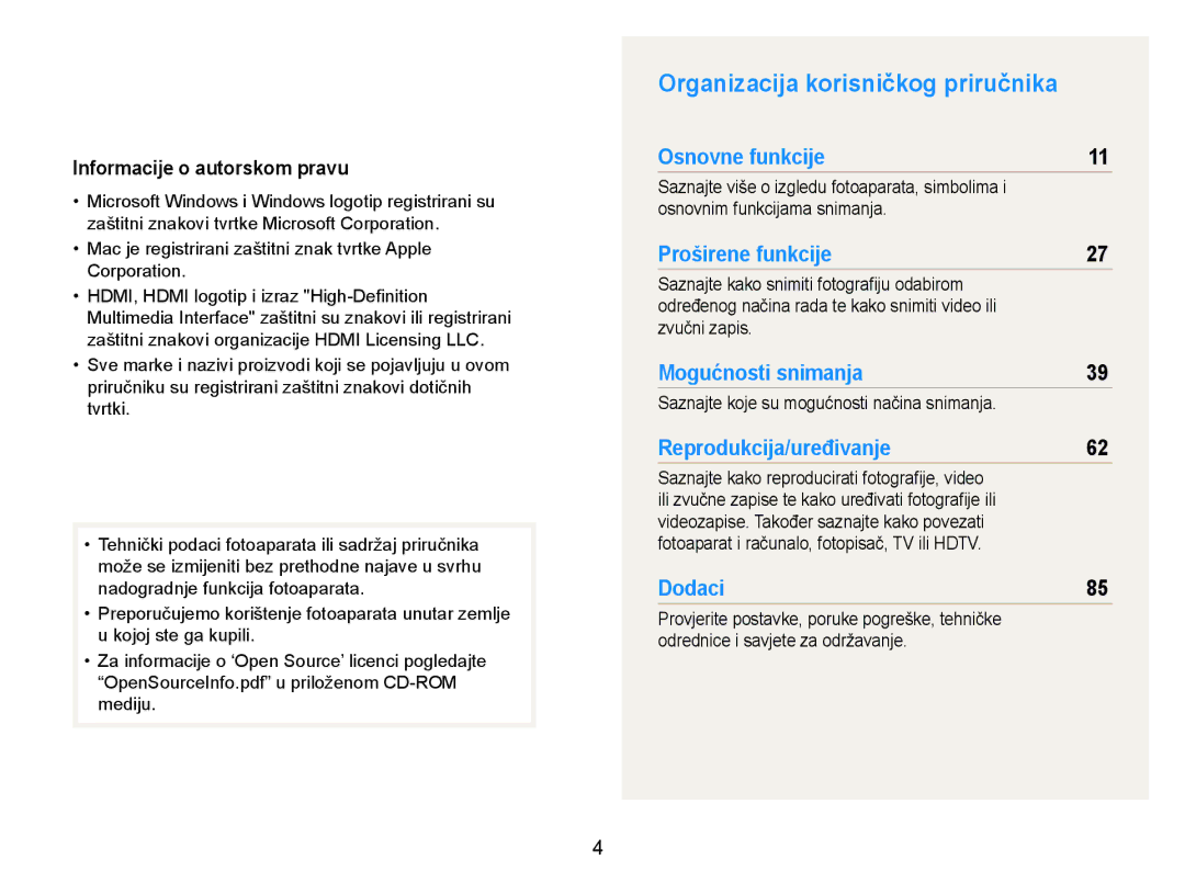 Samsung EC-WB600ZBPAE3, EC-WB600ZBPBE3, EC-WB600ZBPNE3 Organizacija korisničkog priručnika, Informacije o autorskom pravu 