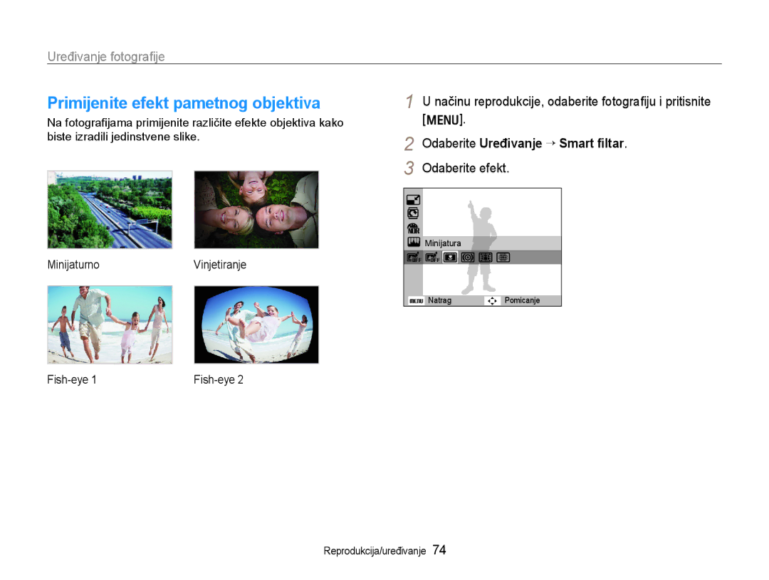 Samsung EC-WB600ZBPBE3 Primijenite efekt pametnog objektiva, Načinu reprodukcije, odaberite fotograﬁju i pritisnite m 