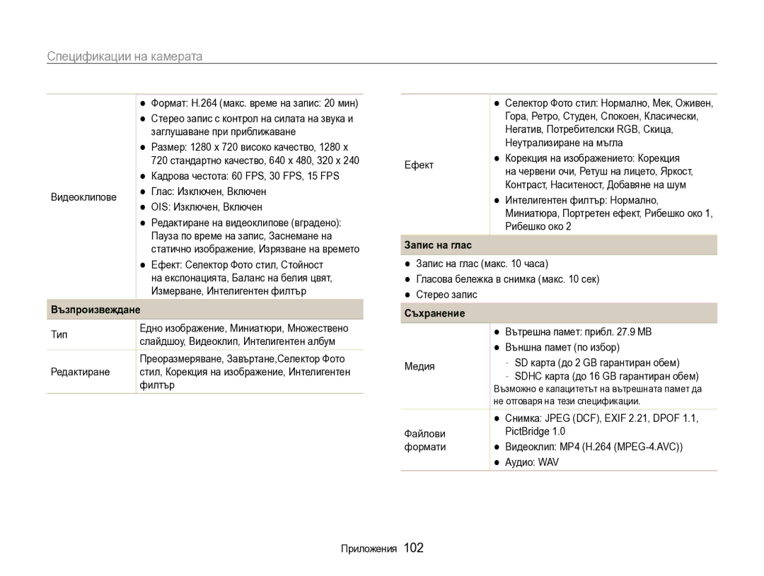 Samsung EC-WB600ZBPBE3 manual Запис на глас, Възпроизвеждане, Съхранение 