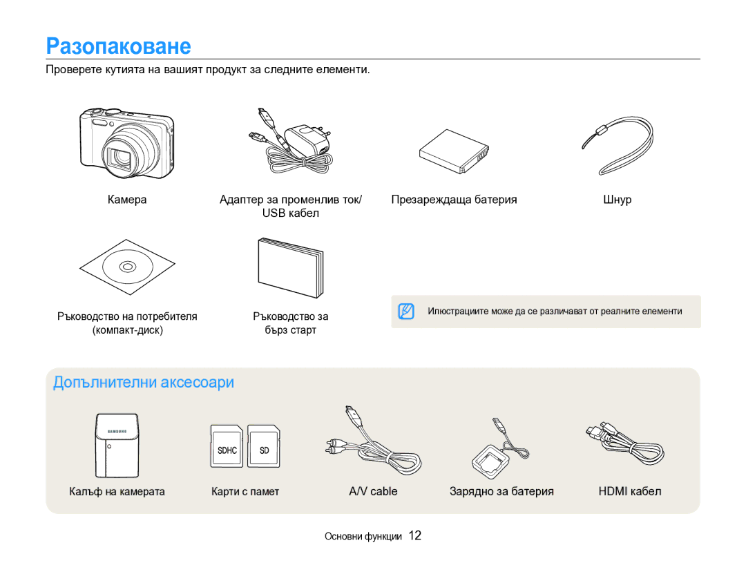 Samsung EC-WB600ZBPBE3 manual Разопаковане, Допълнителни аксесоари, USB кабел 