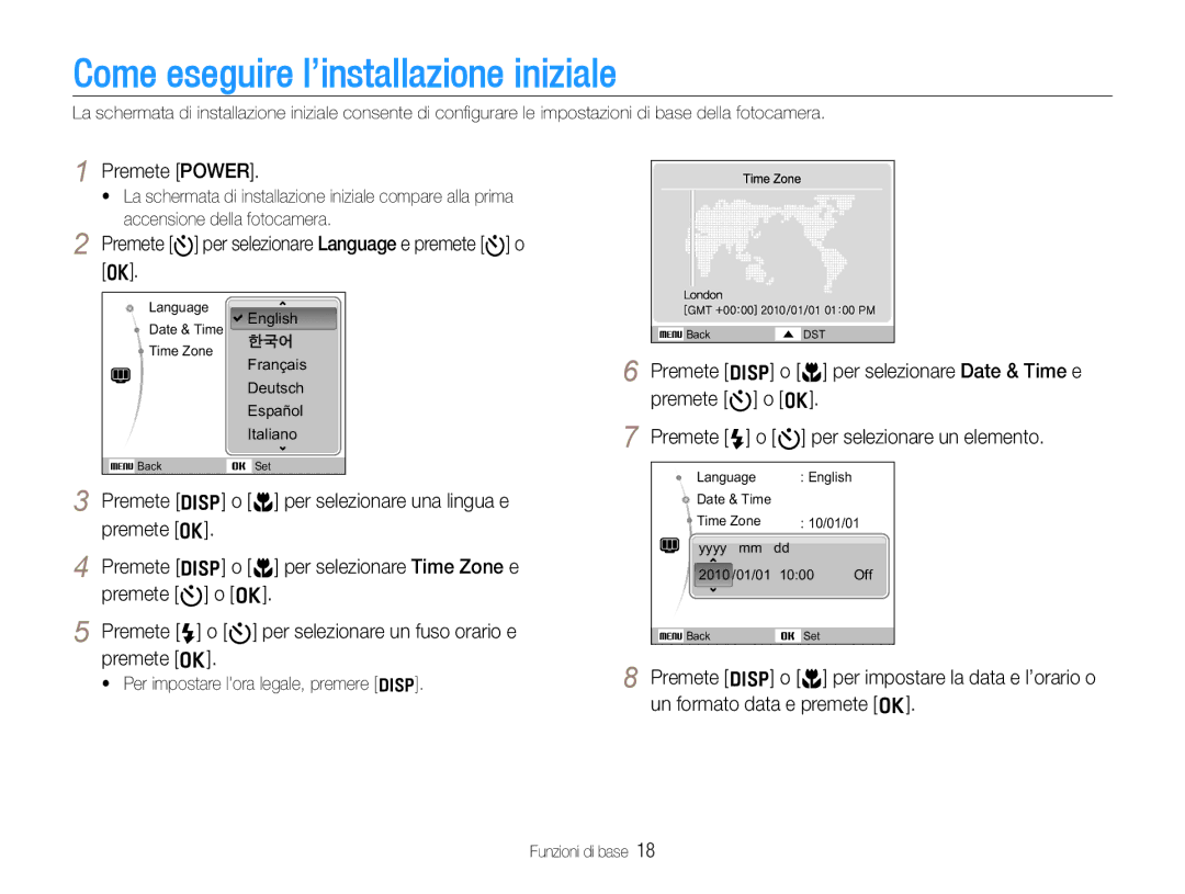 Samsung EC-WB600ZBPAIT, EC-WB600ZDPAME, EC-WB600ZBPNIT, EC-WB600ZBPBIT Come eseguire l’installazione iniziale, Premete Power 