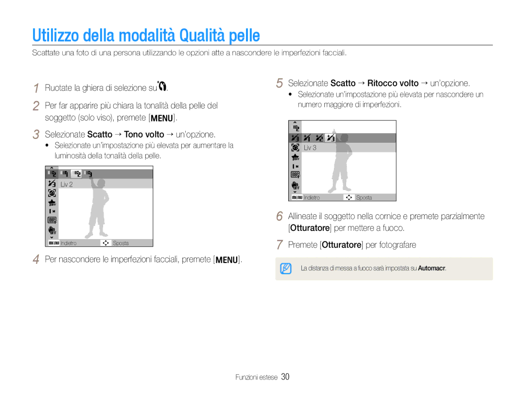 Samsung EC-WB600ZBPAIT, EC-WB600ZDPAME manual Utilizzo della modalità Qualità pelle, Ruotate la ghiera di selezione su 