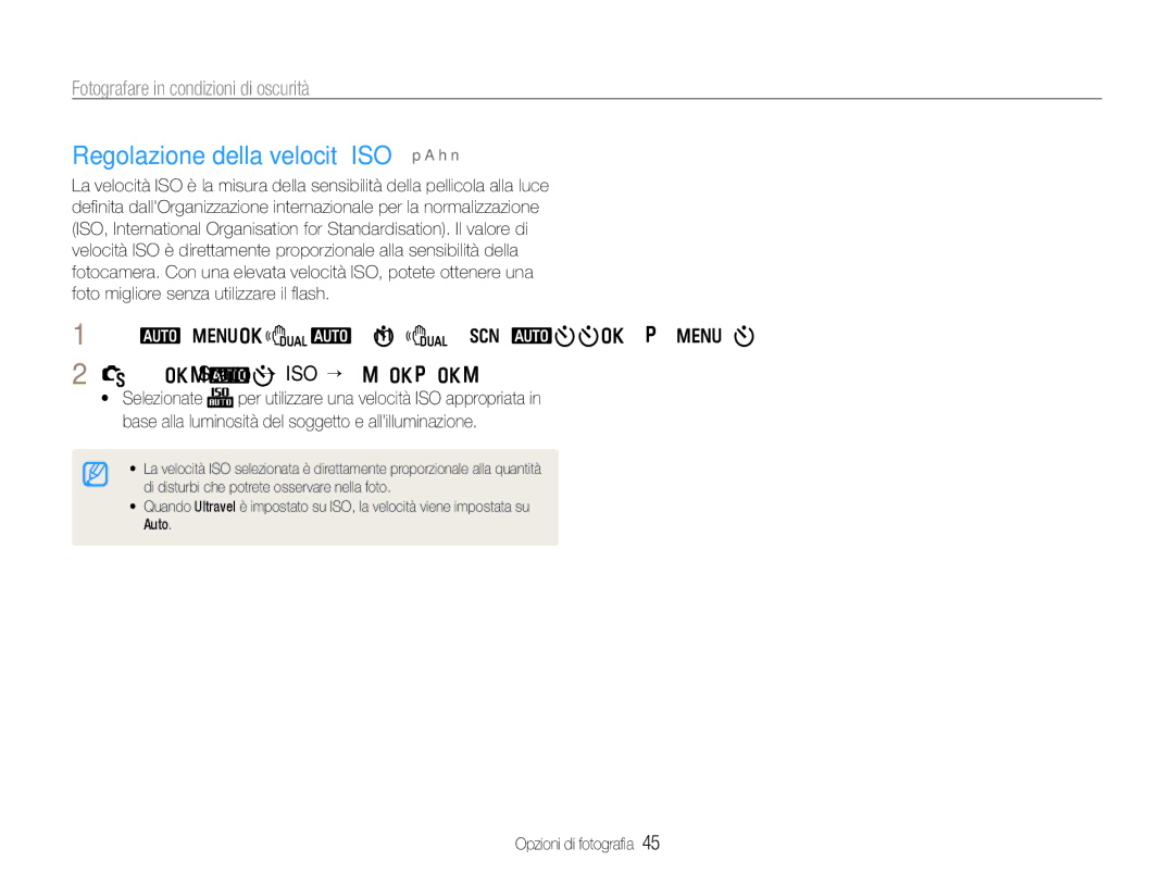 Samsung EC-WB600ZDPBME, EC-WB600ZDPAME, EC-WB600ZBPAIT manual Regolazione della velocità ISO pAhn, Opzioni di fotografia 