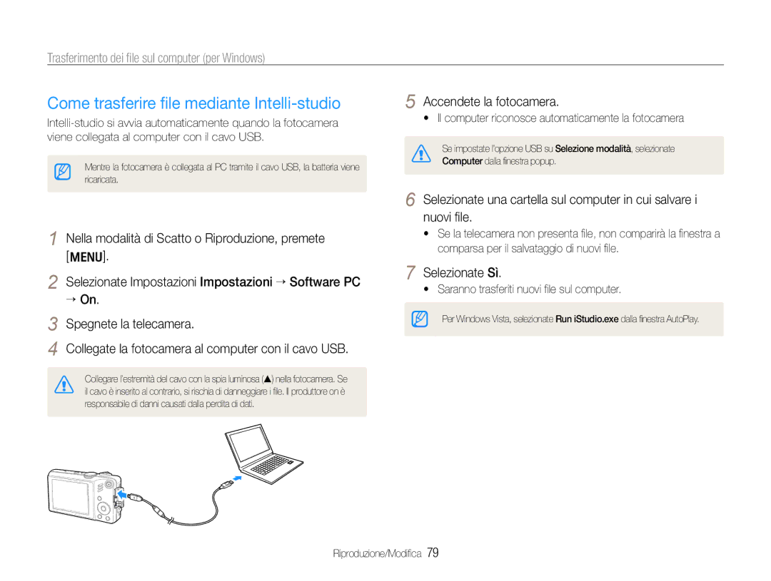 Samsung EC-WB600ZBPNIT manual Come trasferire ﬁle mediante Intelli-studio, Trasferimento dei ﬁle sul computer per Windows 