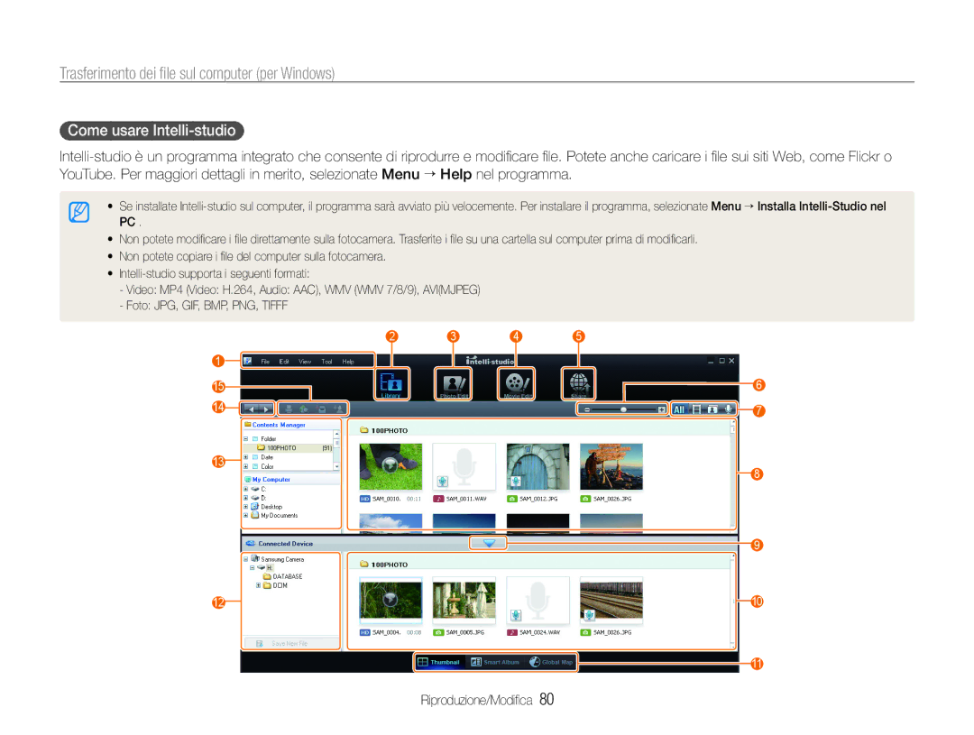 Samsung EC-WB600ZBPBIT, EC-WB600ZDPAME manual Trasferimento dei file sul computer per Windows, Come usare Intelli-studio 