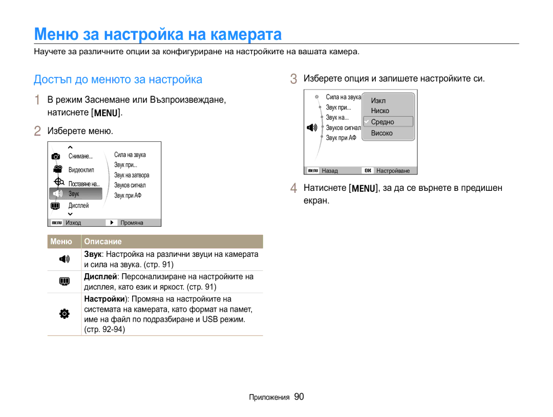 Samsung EC-WB650ZBPBE3, EC-WB650ZBPAE3 manual Ɇɟɧɸɡɚɧɚɫɬɪɨɣɤɚɧɚɤɚɦɟɪɚɬɚ, Ⱦɨɫɬɴɩɞɨɦɟɧɸɬɨɡɚɧɚɫɬɪɨɣɤɚ, Ɂɡɛɟɪɟɬɟɦɟɧɸ 