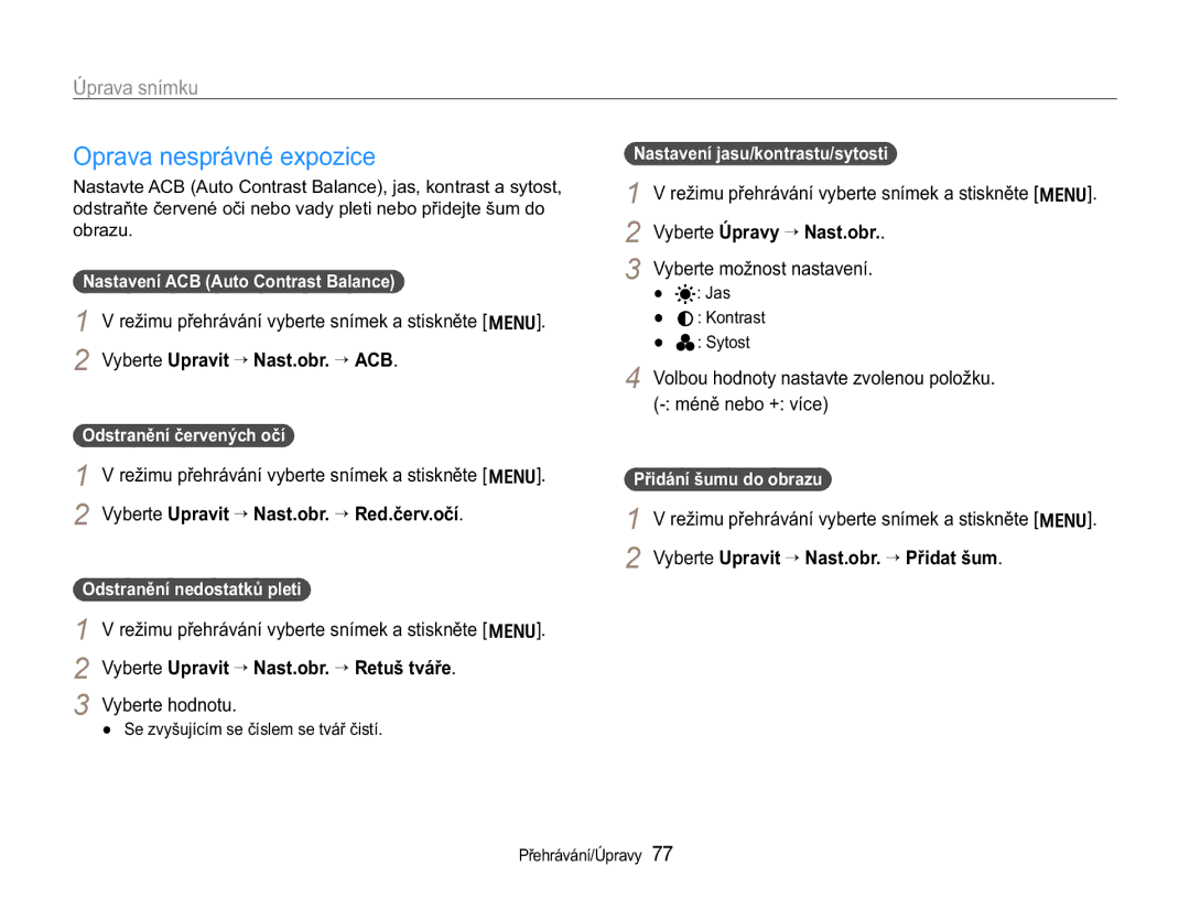 Samsung EC-WB650ZBPAE3, EC-WB650ZBPBE3 manual 2SUDYDQHVSUiYQpHSRLFH, EHUWHPRåQRVWQDVWDYHQt 