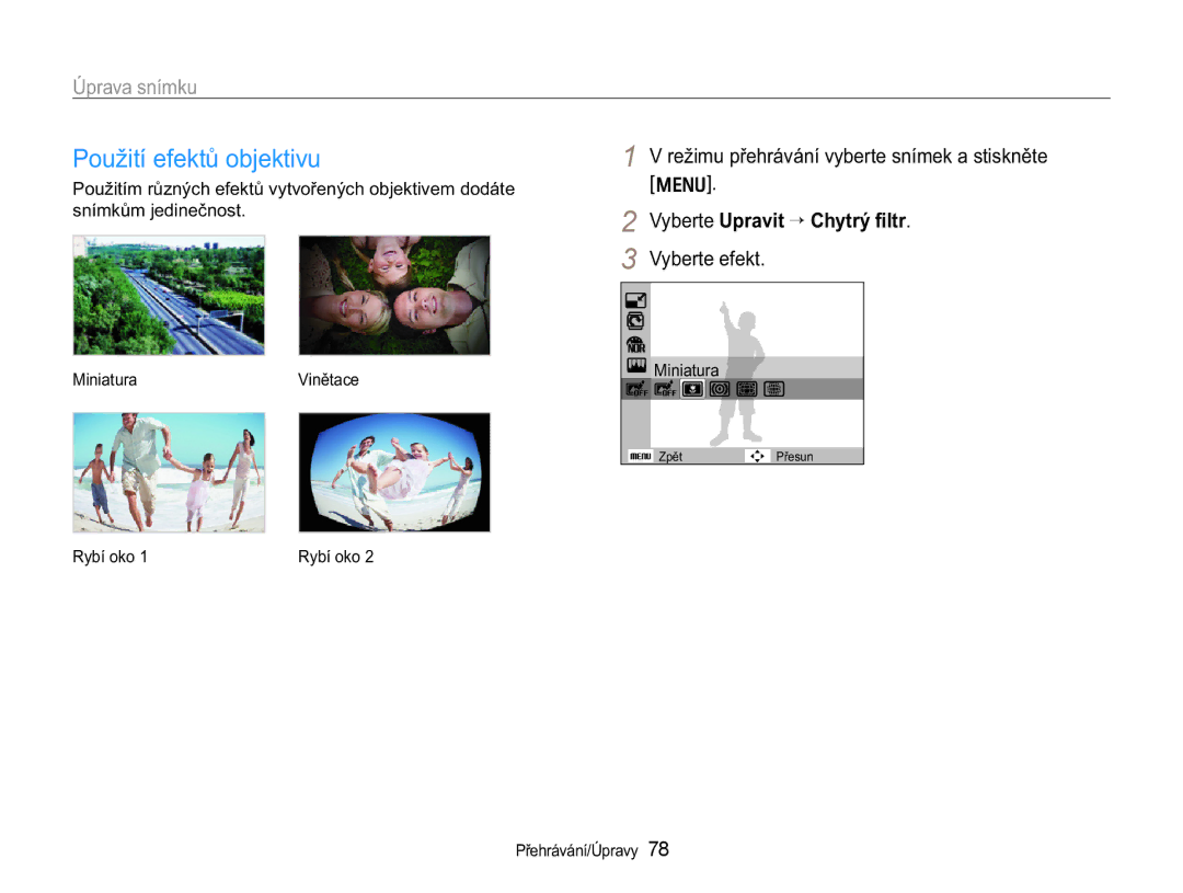 Samsung EC-WB650ZBPBE3 manual 3RXåLWtHIHNWĤREMHNWLYX, EHUWH8SUDYLW ¢ &K\WUê¿OWU, EtRNR \EtRNR 3ĜHKUiYiQtÒSUDY 