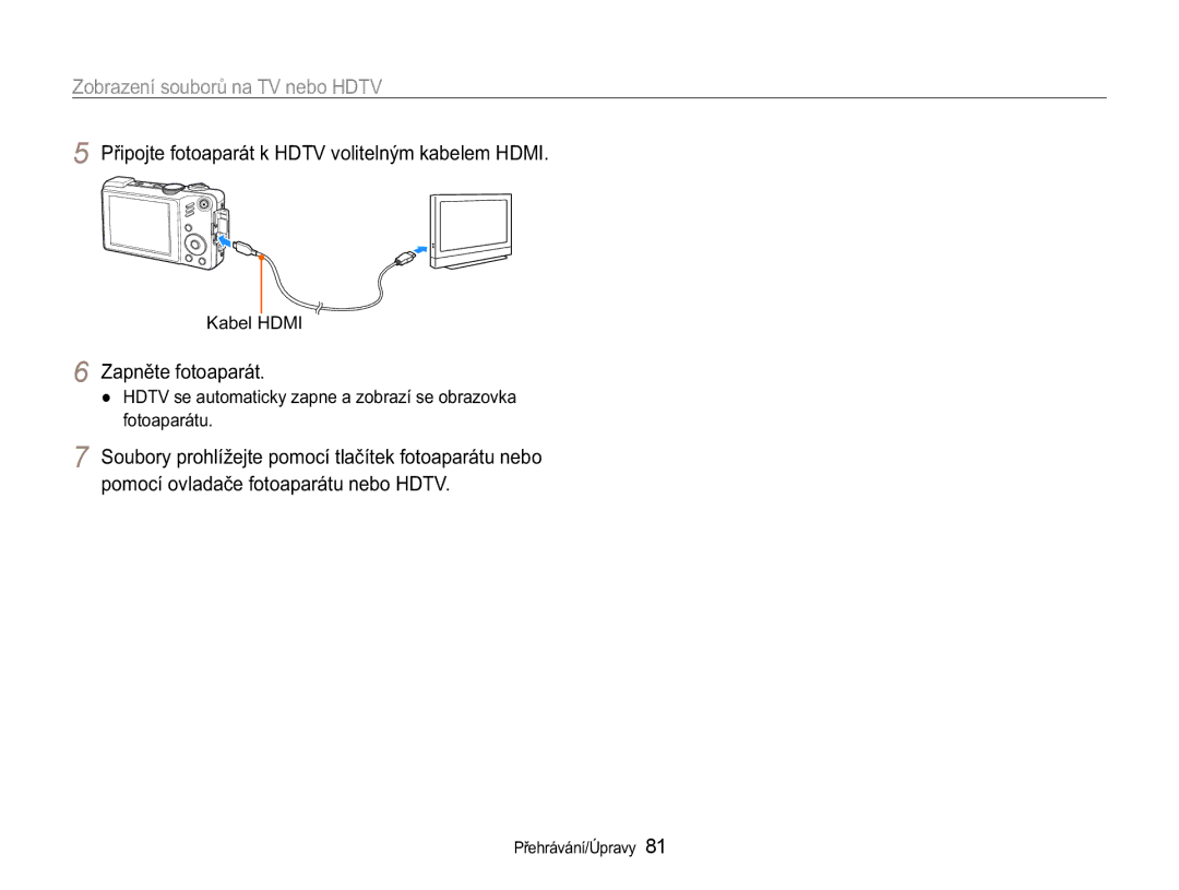 Samsung EC-WB650ZBPAE3 manual =REUDHQtVRXERUĤQD79QHER+79, 3ĜLSRMWHIRWRDSDUiWN+79YROLWHOQêPNDEHOHP+0,, DEHO+0 