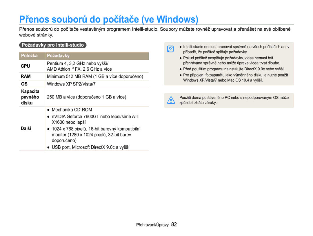 Samsung EC-WB650ZBPBE3 3ĜHQRVVRXERUĤGRSRþtWDþHYHLQGRZV, 3RåDGDYN\SUR,QWHOOLVWXGLR, 3RORåND 3RåDGDYN, Cpu 