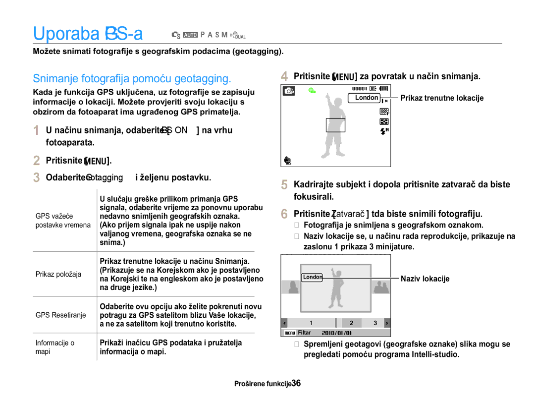 Samsung EC-WB650ZBPBE3 Uporaba GPS-a S a p a h n d, Irwrdsdudwd, 3ULWLVQLWHm@ 2GDEHULWHGeotaggingLåHOMHQXSRVWDYNX 