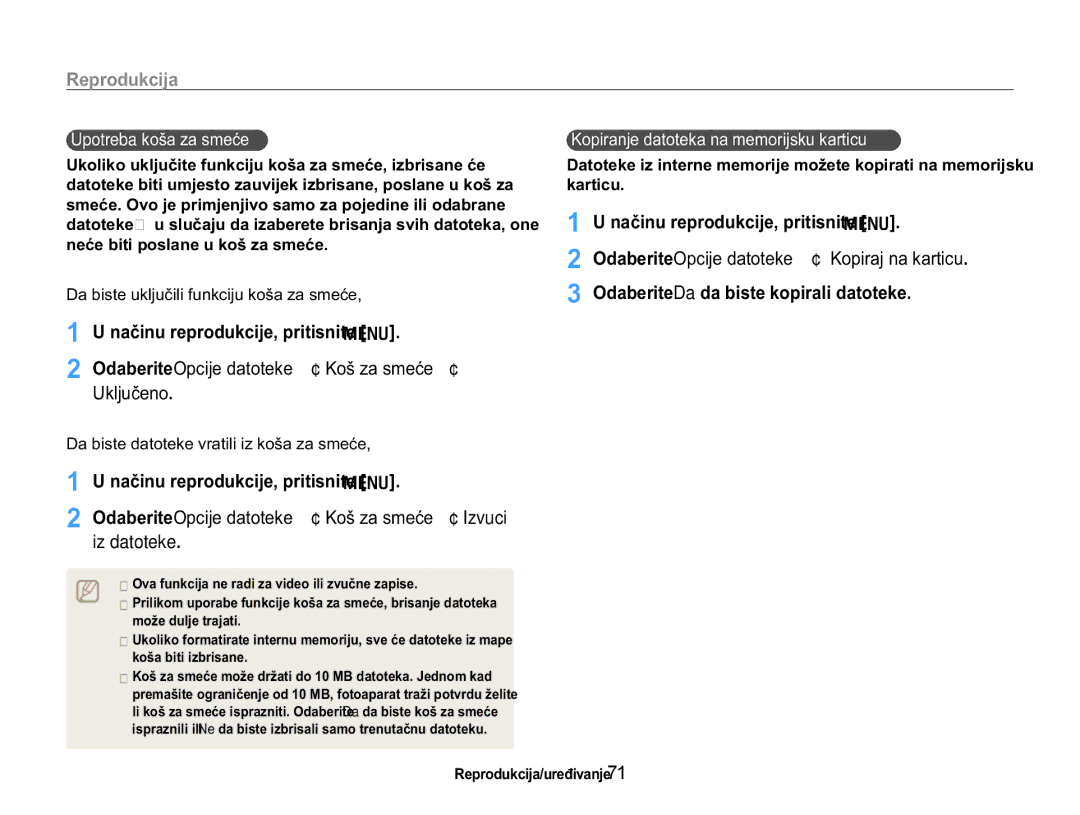 Samsung EC-WB650ZBPAE3 manual 8NOMXþHQR, Iz datoteke, Upotreba NRãDDVPHüH, ELVWHXNOMXþLOLIXQNFLMXNRãDDVPHüH 