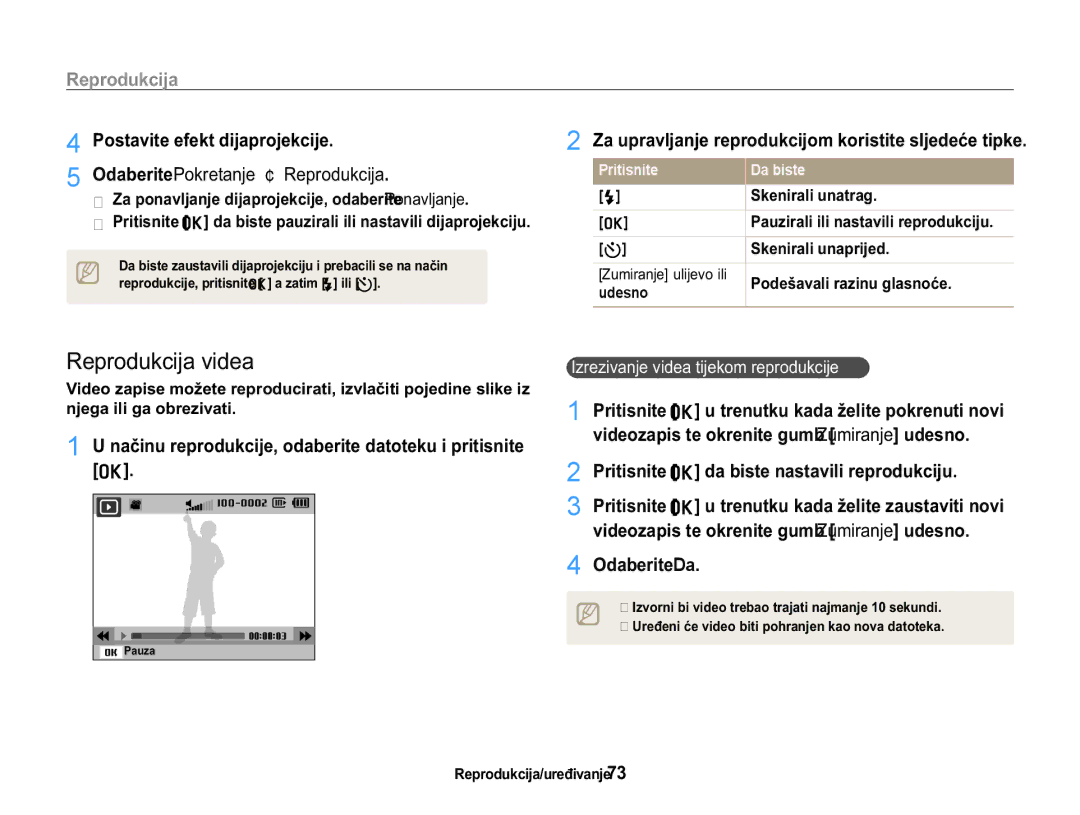 Samsung EC-WB650ZBPAE3 manual 5HSURGXNFLMDYLGHD, 3RVWDYLWHHIHNWGLMDSURMHNFLMH, 2GDEHULWH3RNUHWDQMH¢5HSURGXNFLMD 