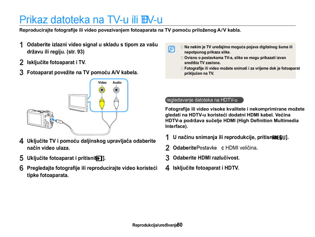 Samsung EC-WB650ZBPBE3 manual Prikaz datoteka na TV-u ili HDTV-u, 2GDEHULWHPostavke ¢ +0,YHOLþLQD, WlsnhIrwrdsdudwd 