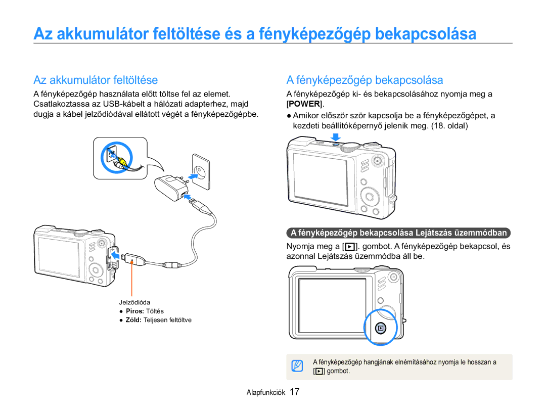 Samsung EC-WB650ZBPBE3, EC-WB650ZBPAE3 manual $DNNXPXOiWRUIHOWOWpVH$IpQ\NpSHĘJpSEHNDSFVROiVD, @Jrperw, Alapfunkciók 