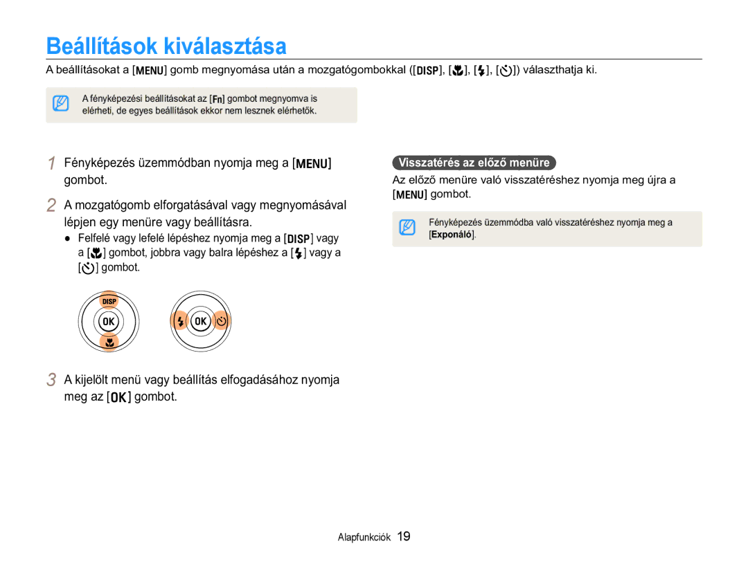 Samsung EC-WB650ZBPAE3 Beállítások kiválasztása, PQ\NpSHpVHPPyGEDQQ\RPMDPHJDm, OpSMHQHJ\PHQUHYDJ\EHiOOtWiVUD 