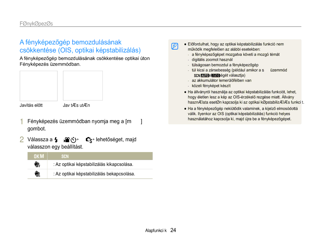 Samsung EC-WB650ZBPBIT manual YiODVVRQHJ\EHiOOtWiVW, DYtWiVHOĘWW, 9iODVVDDFelvétel ¤ OIS ¤OHKHWĘVpJHWPDMG 