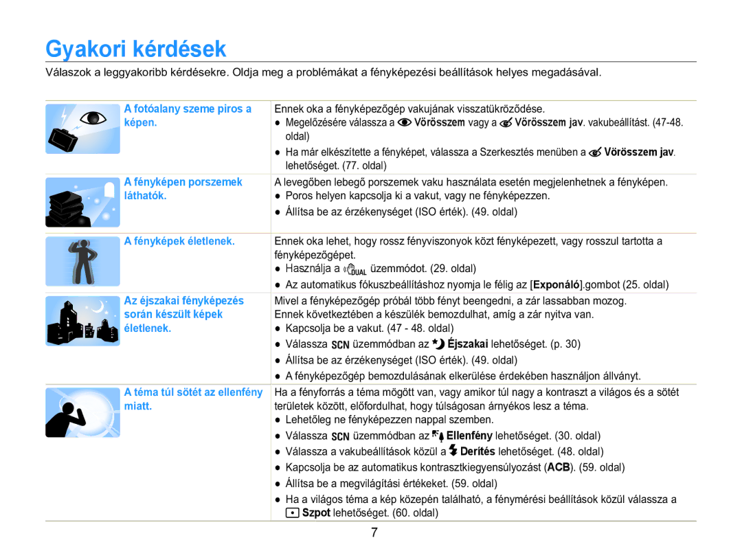 Samsung EC-WB650ZBPAE3 manual Gyakori kérdések, Rogdo, Vörösszem jav, IpQ\NpSHĘJpSHW Használja a dHPPyGRWROGDO 