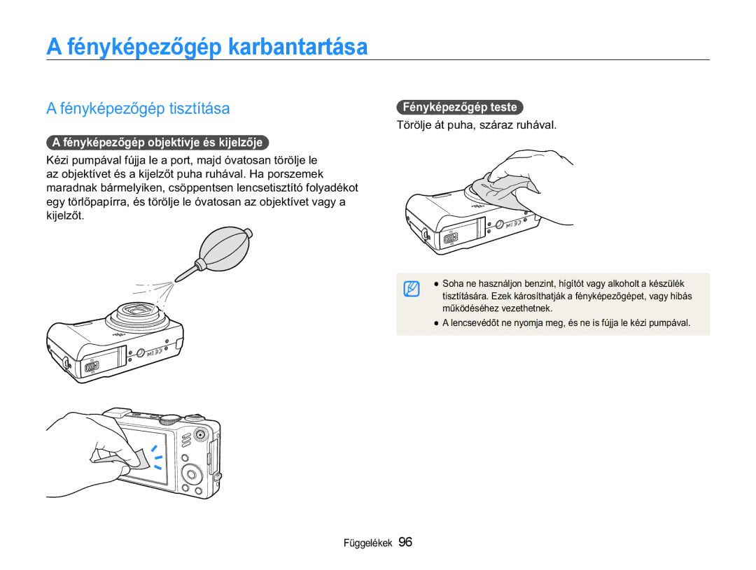 Samsung EC-WB650ZBPBIT, EC-WB650ZBPAE3 $IpQ\NpSHĘJpSkarbantartása, $IpQ\NpSHĘJpSWLVWtWiVDpQ\NpSHĘJpSWHVWH, Nlmhoęw 